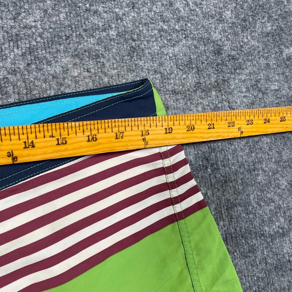 Patagonia Mens Striped Board Shorts Green Blue Maroon Swim Trunks Size‎ 38